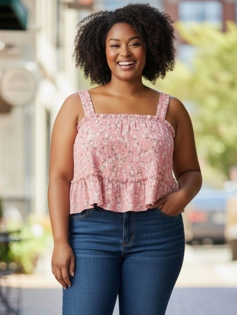 TORRID Pink Floral Smocked Peplum Tank